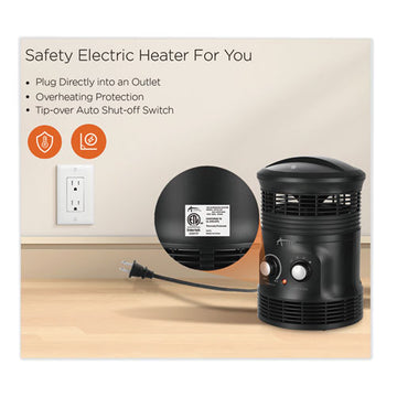 Alera® 360 Deg Circular Fan Forced Heater, 8" X 8" X 12", Black freeshipping - TVN Wholesale